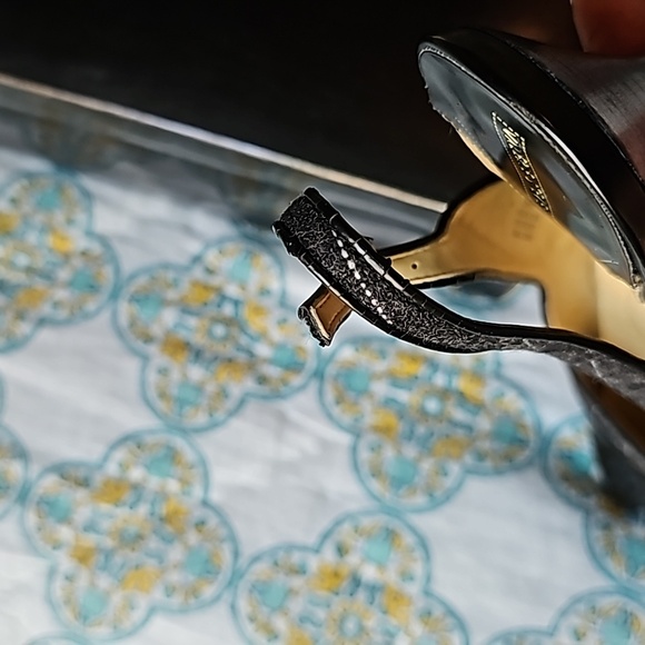 Y2K Valerie Stevens Gray Pinstripe Sling Back Heels - Picture 10 of 14